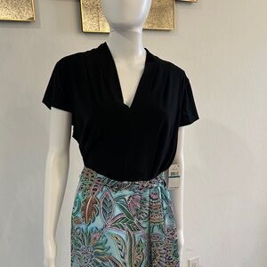 SLNY Asymmetrical Dress in Black and Teal